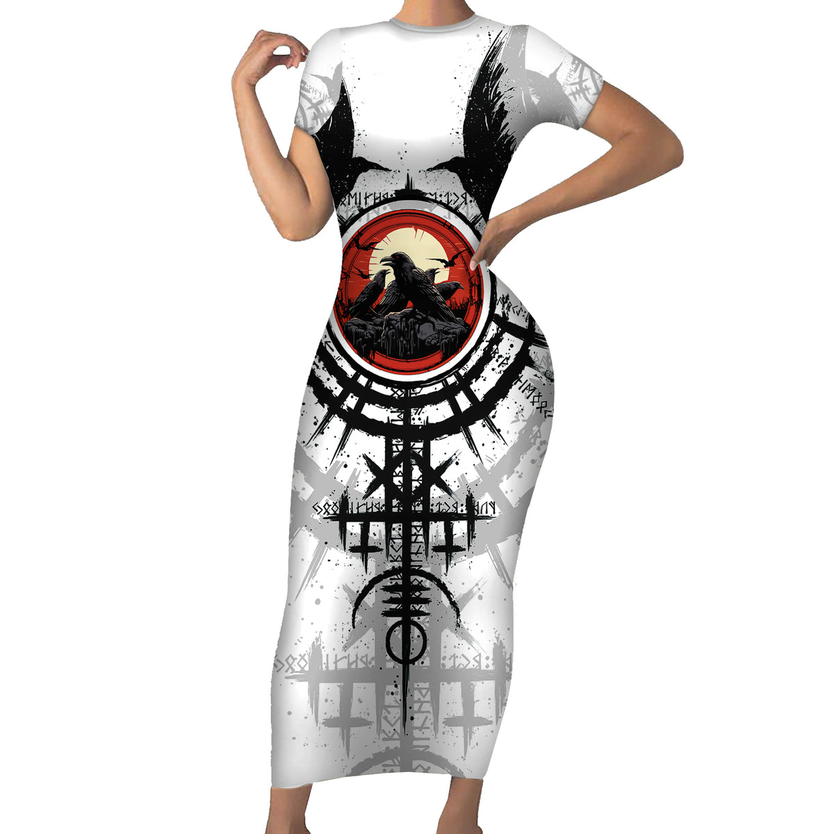 Viking Ravens Family Matching Short Sleeve Bodycon Dress and Hawaiian Shirt Can't Hide Our Warrior Pride - Wonder Print Shop