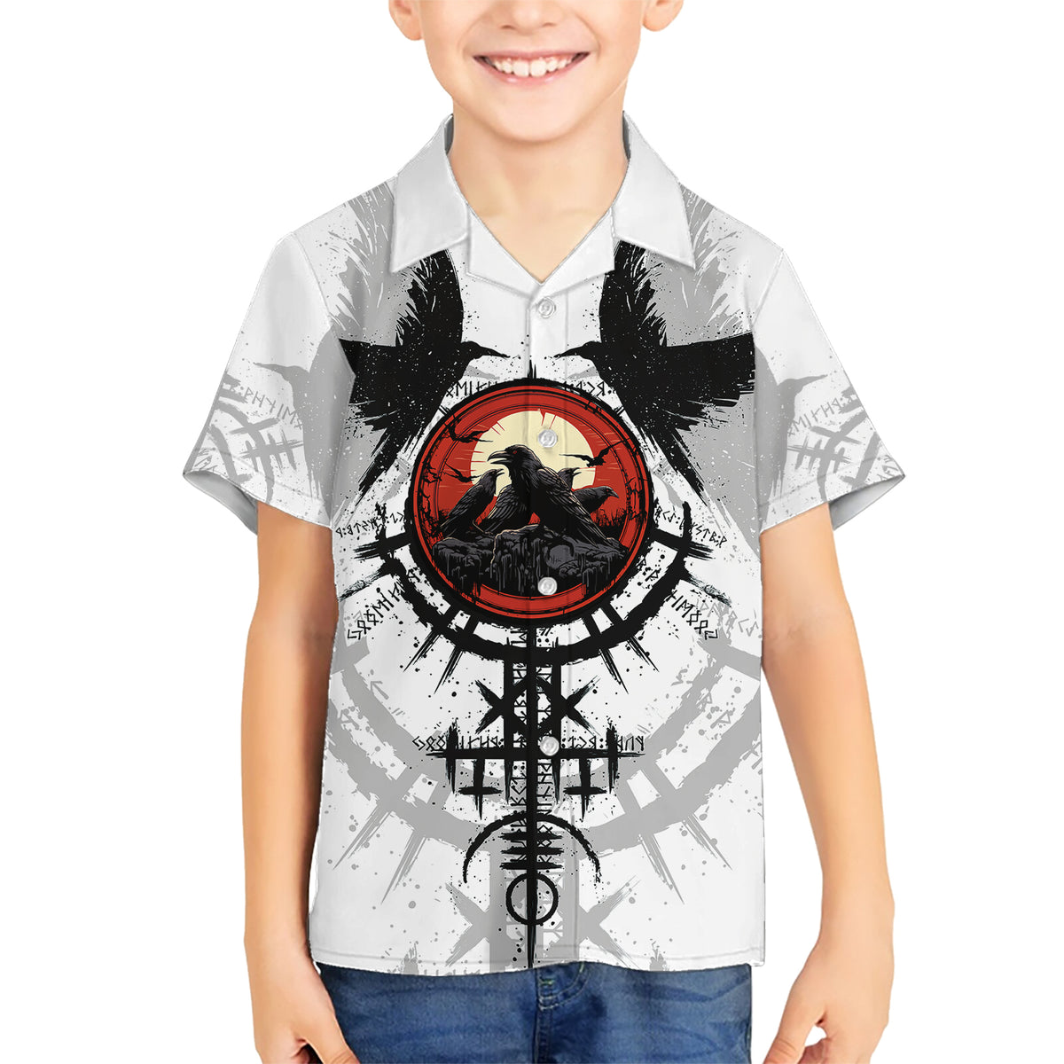 Viking Ravens Family Matching Short Sleeve Bodycon Dress and Hawaiian Shirt Can't Hide Our Warrior Pride - Wonder Print Shop