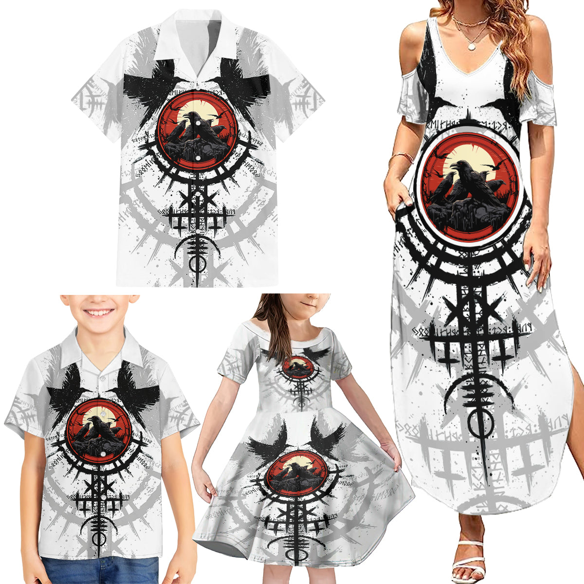 Viking Ravens Family Matching Summer Maxi Dress and Hawaiian Shirt Can't Hide Our Warrior Pride - Wonder Print Shop