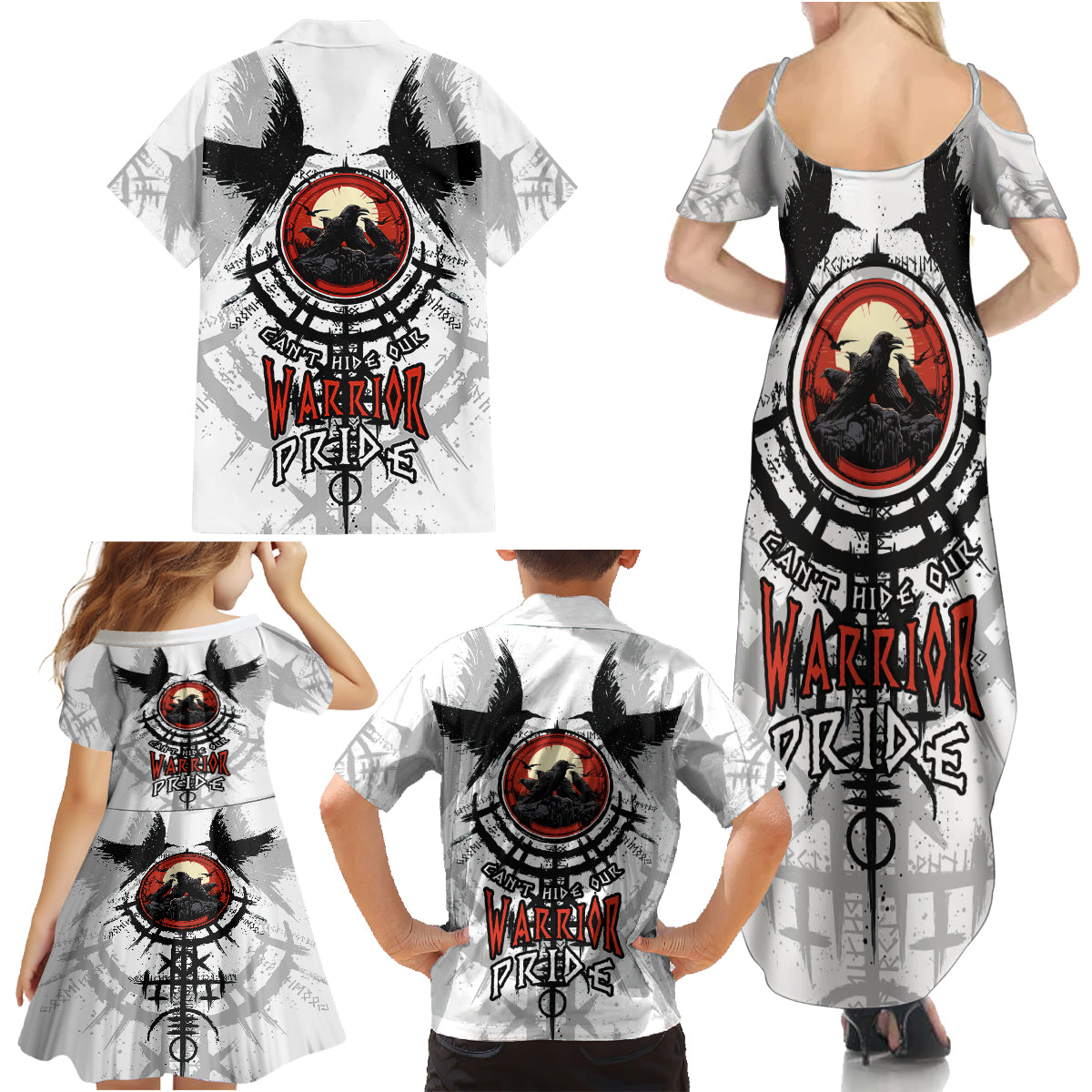 Viking Ravens Family Matching Summer Maxi Dress and Hawaiian Shirt Can't Hide Our Warrior Pride - Wonder Print Shop
