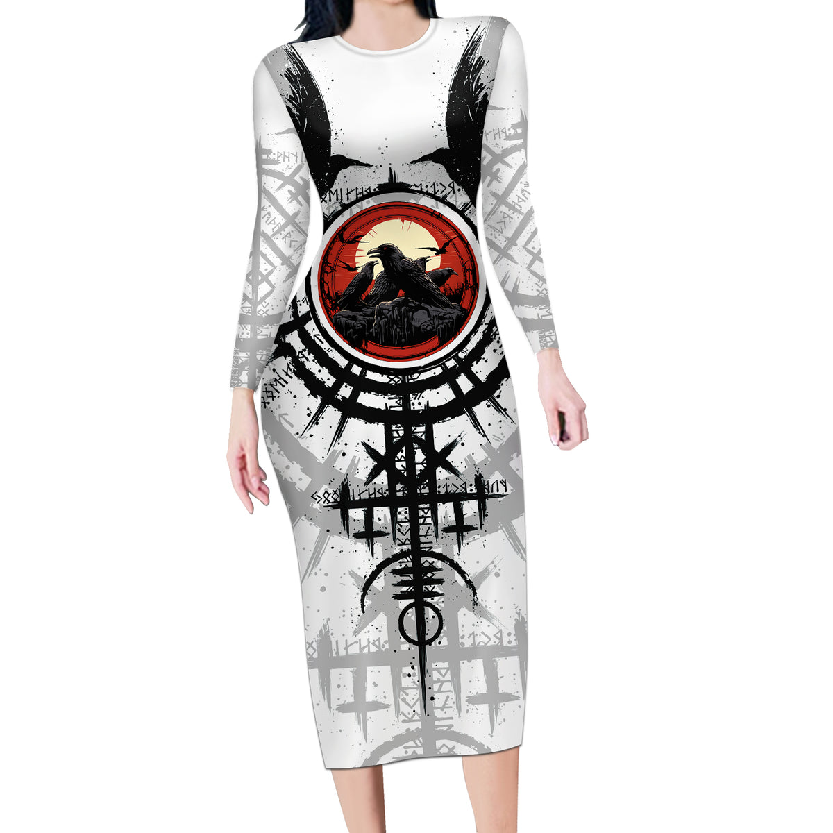 Viking Ravens Long Sleeve Bodycon Dress Can't Hide Our Warrior Pride - Wonder Print Shop