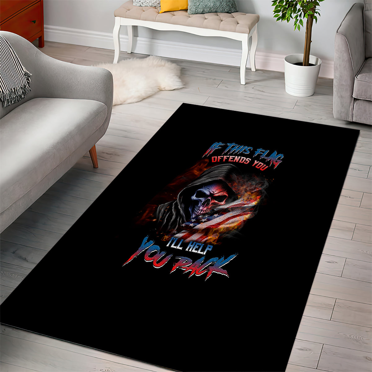 If This Flag Offends You I'll Help You Pack Skull Area Rug - Wonder Print Shop