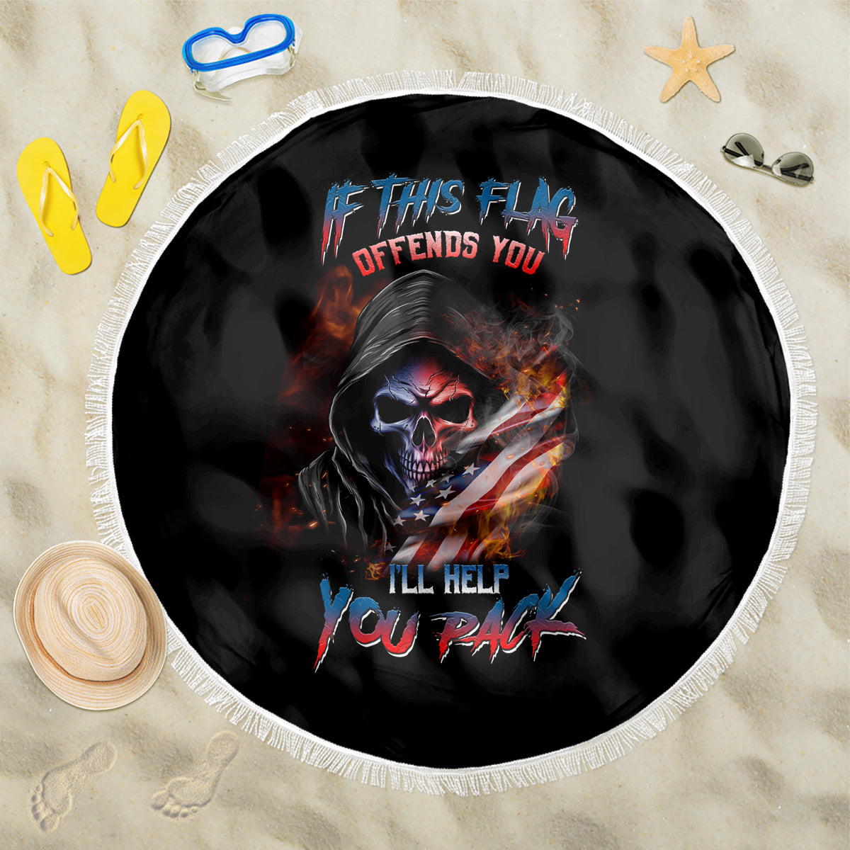 If This Flag Offends You I'll Help You Pack Skull Beach Blanket - Wonder Print Shop
