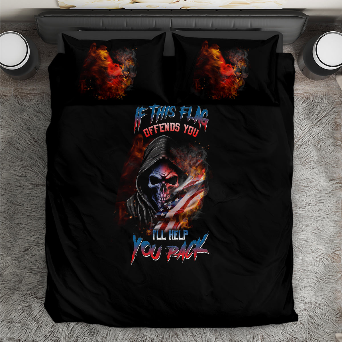 If This Flag Offends You I'll Help You Pack Skull Bedding Set - Wonder Print Shop