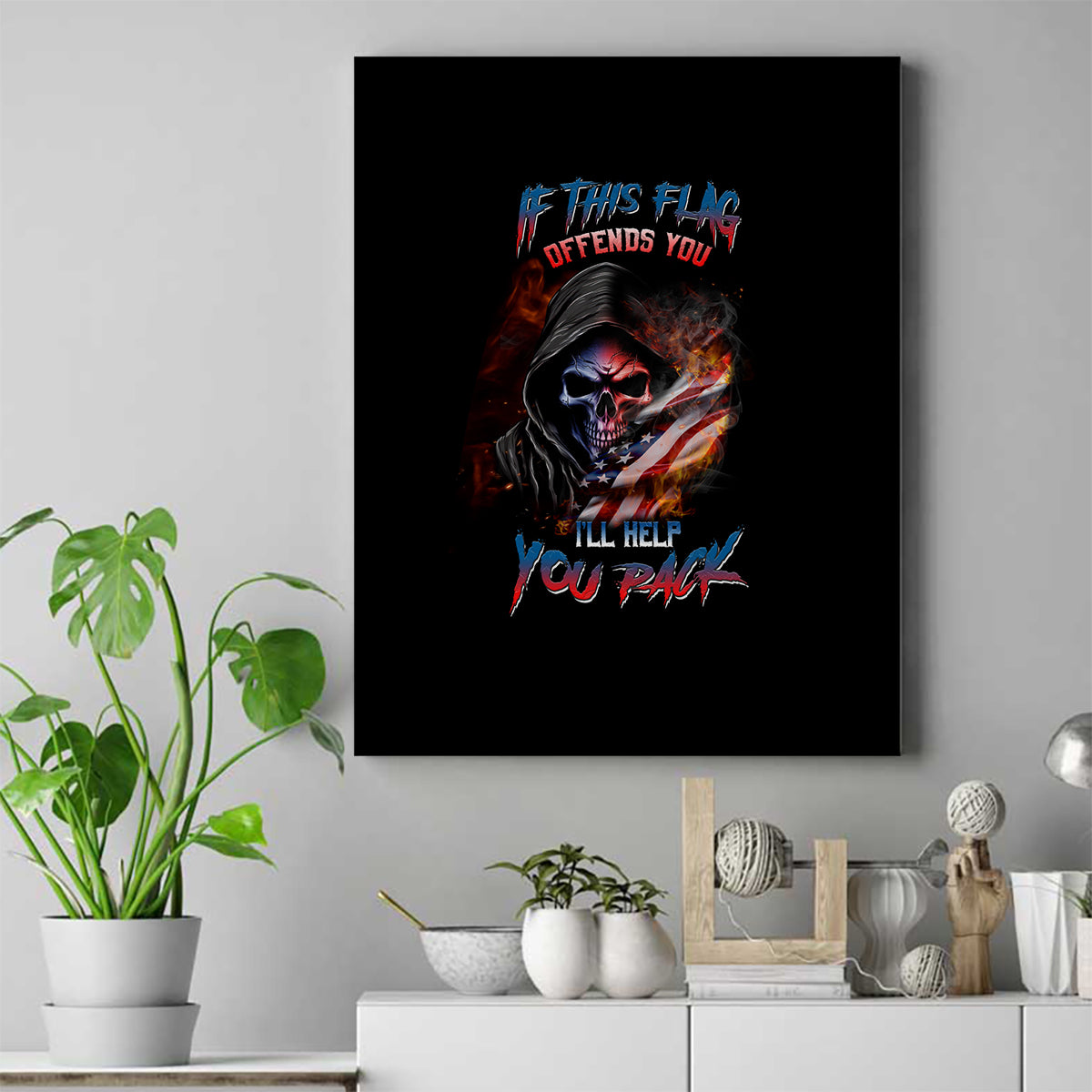 If This Flag Offends You I'll Help You Pack Skull Canvas Wall Art - Wonder Print Shop