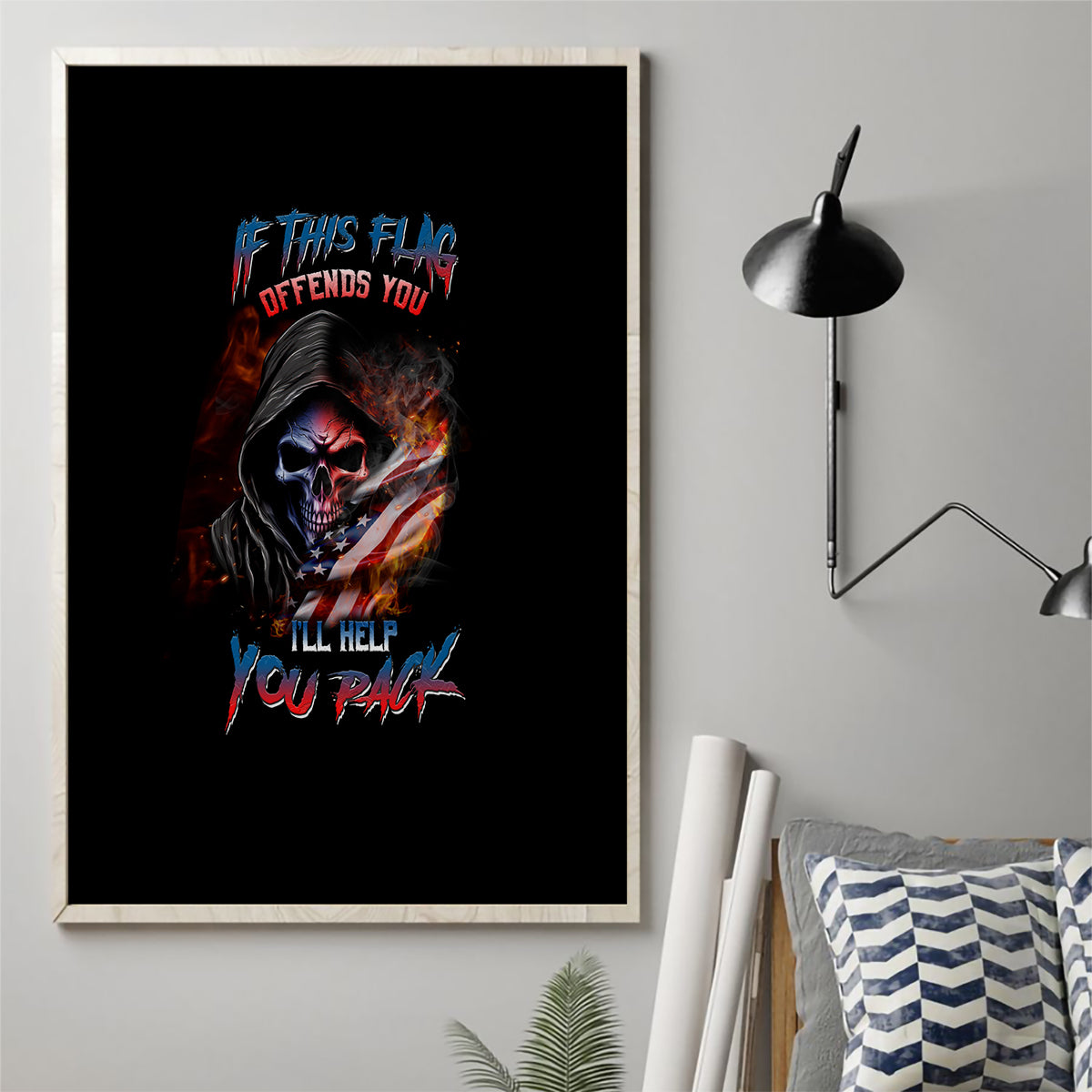 If This Flag Offends You I'll Help You Pack Skull Canvas Wall Art - Wonder Print Shop