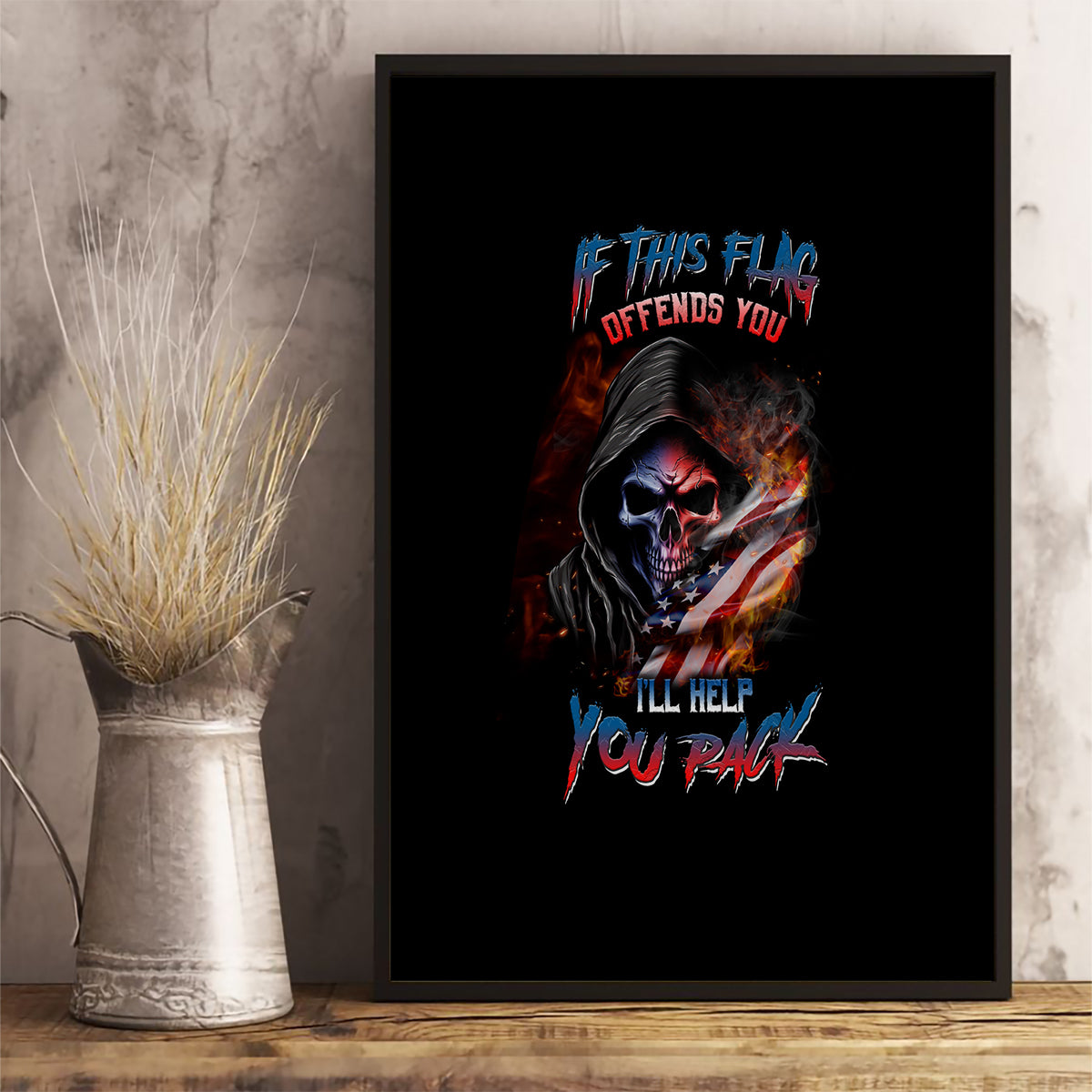 If This Flag Offends You I'll Help You Pack Skull Canvas Wall Art - Wonder Print Shop