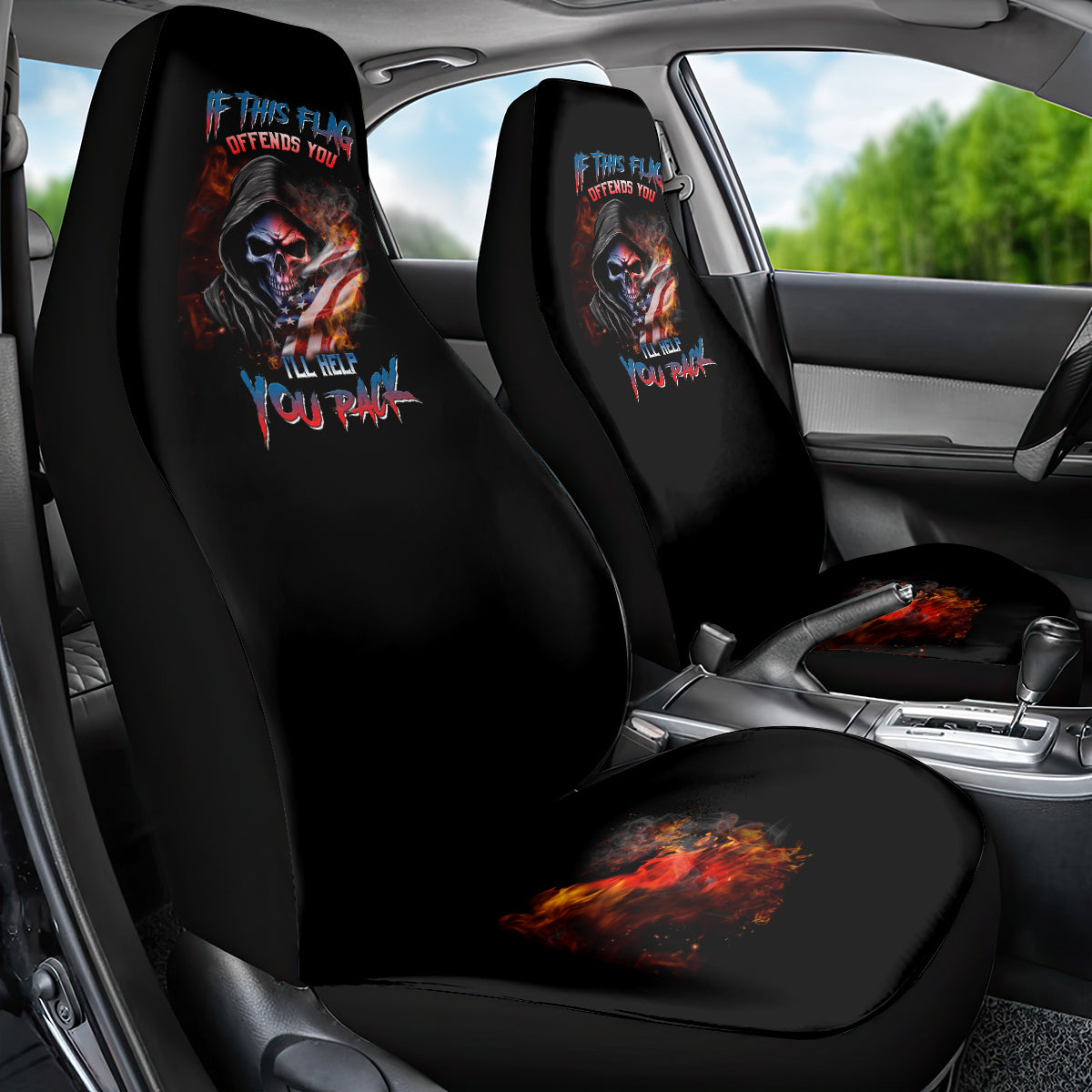 If This Flag Offends You I'll Help You Pack Skull Car Seat Cover - Wonder Print Shop