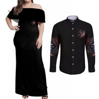 If This Flag Offends You I'll Help You Pack Skull Couples Matching Off Shoulder Maxi Dress and Long Sleeve Button Shirt - Wonder Print Shop