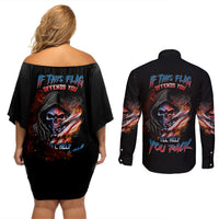 If This Flag Offends You I'll Help You Pack Skull Couples Matching Off Shoulder Short Dress and Long Sleeve Button Shirt - Wonder Print Shop