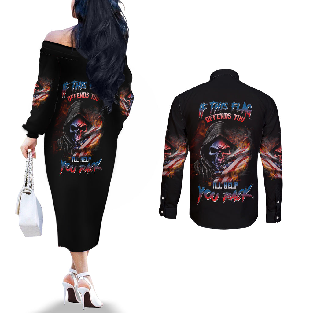 if-this-flag-offends-you-ill-help-you-pack-skull-couples-matching-off-the-shoulder-long-sleeve-dress-and-long-sleeve-button-shirt