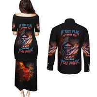 If This Flag Offends You I'll Help You Pack Skull Couples Matching Puletasi Dress and Long Sleeve Button Shirt - Wonder Print Shop