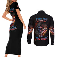 If This Flag Offends You I'll Help You Pack Skull Couples Matching Short Sleeve Bodycon Dress and Long Sleeve Button Shirt - Wonder Print Shop