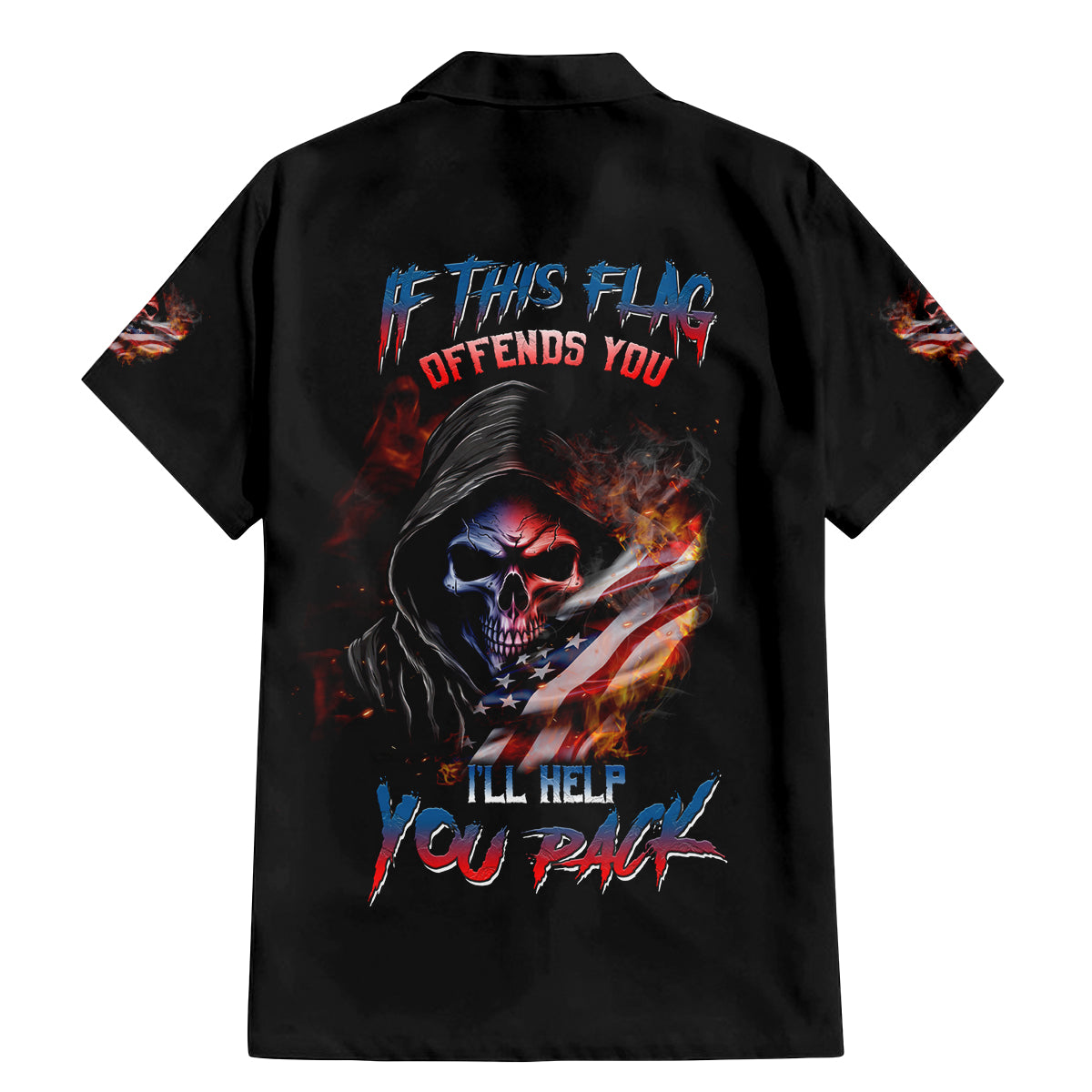 If This Flag Offends You I'll Help You Pack Skull Family Matching Mermaid Dress and Hawaiian Shirt - Wonder Print Shop