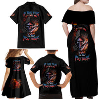 If This Flag Offends You I'll Help You Pack Skull Family Matching Off Shoulder Maxi Dress and Hawaiian Shirt - Wonder Print Shop