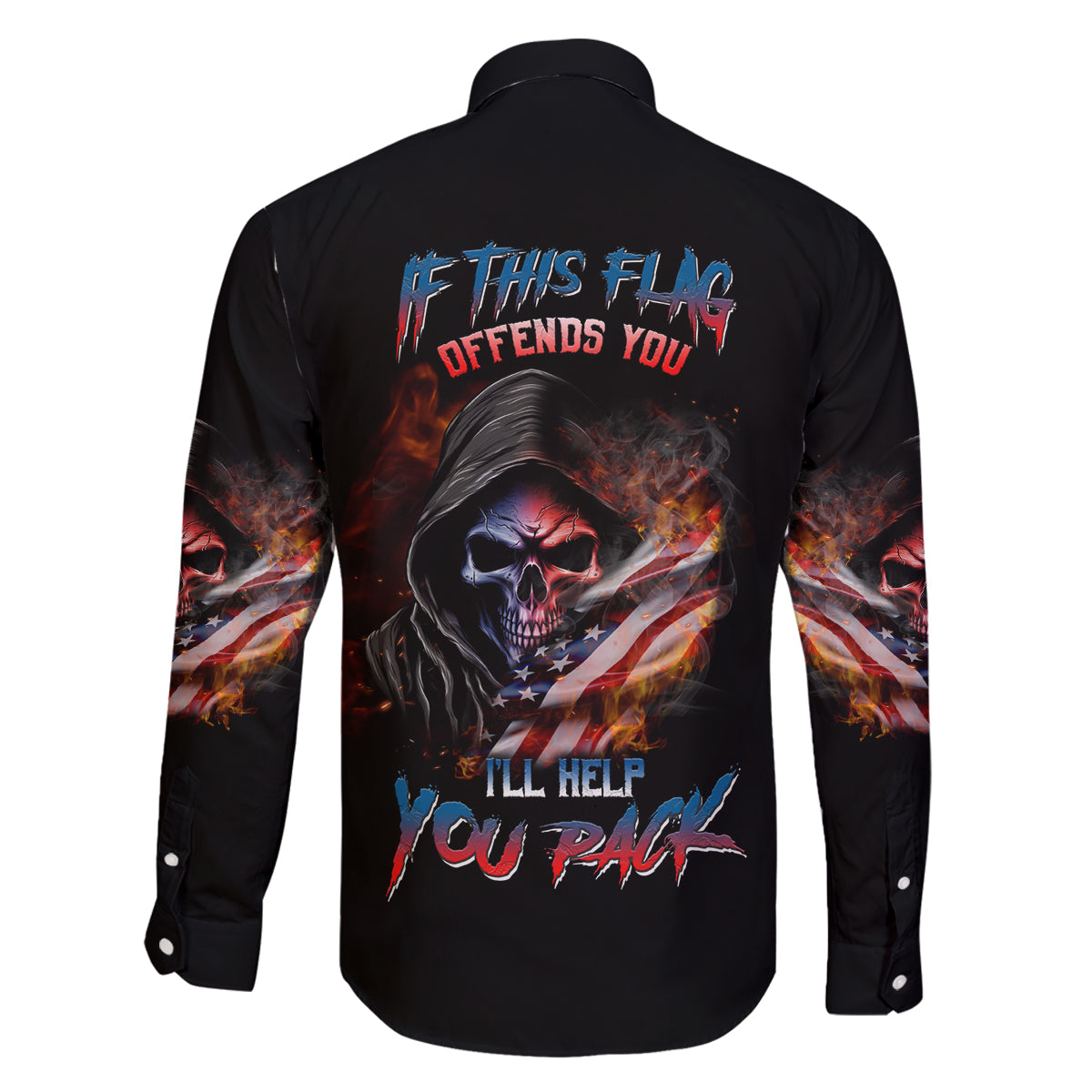 If This Flag Offends You I'll Help You Pack Skull Family Matching Off Shoulder Maxi Dress and Hawaiian Shirt - Wonder Print Shop