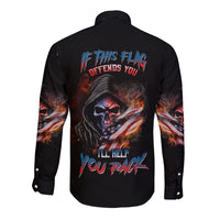 If This Flag Offends You I'll Help You Pack Skull Long Sleeve Button Shirt - Wonder Print Shop