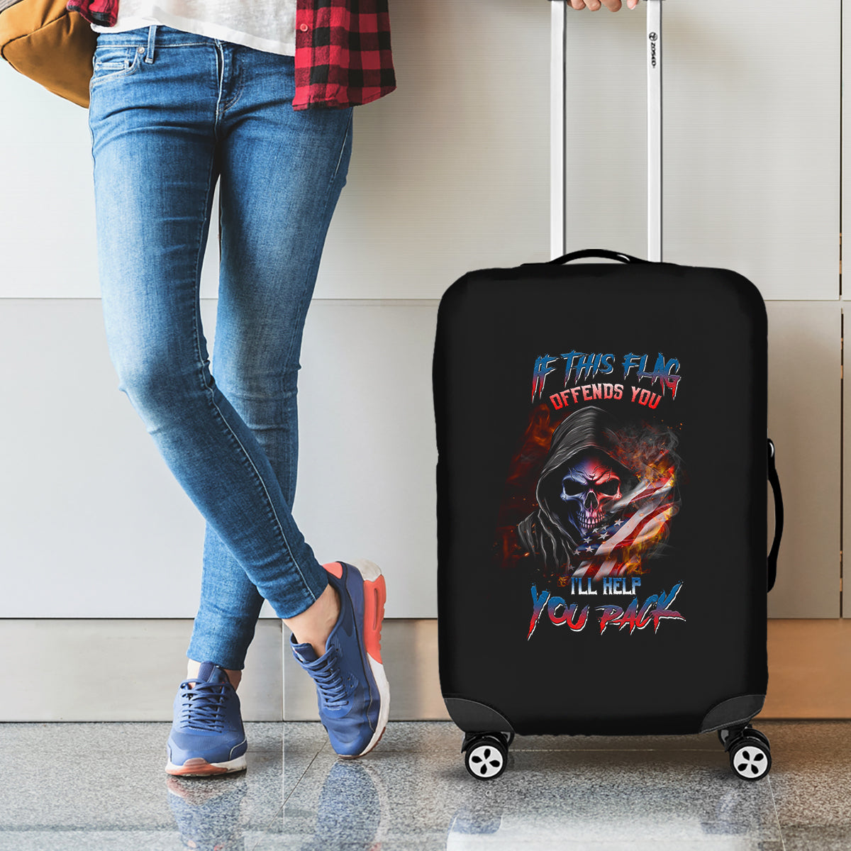 If This Flag Offends You I'll Help You Pack Skull Luggage Cover - Wonder Print Shop