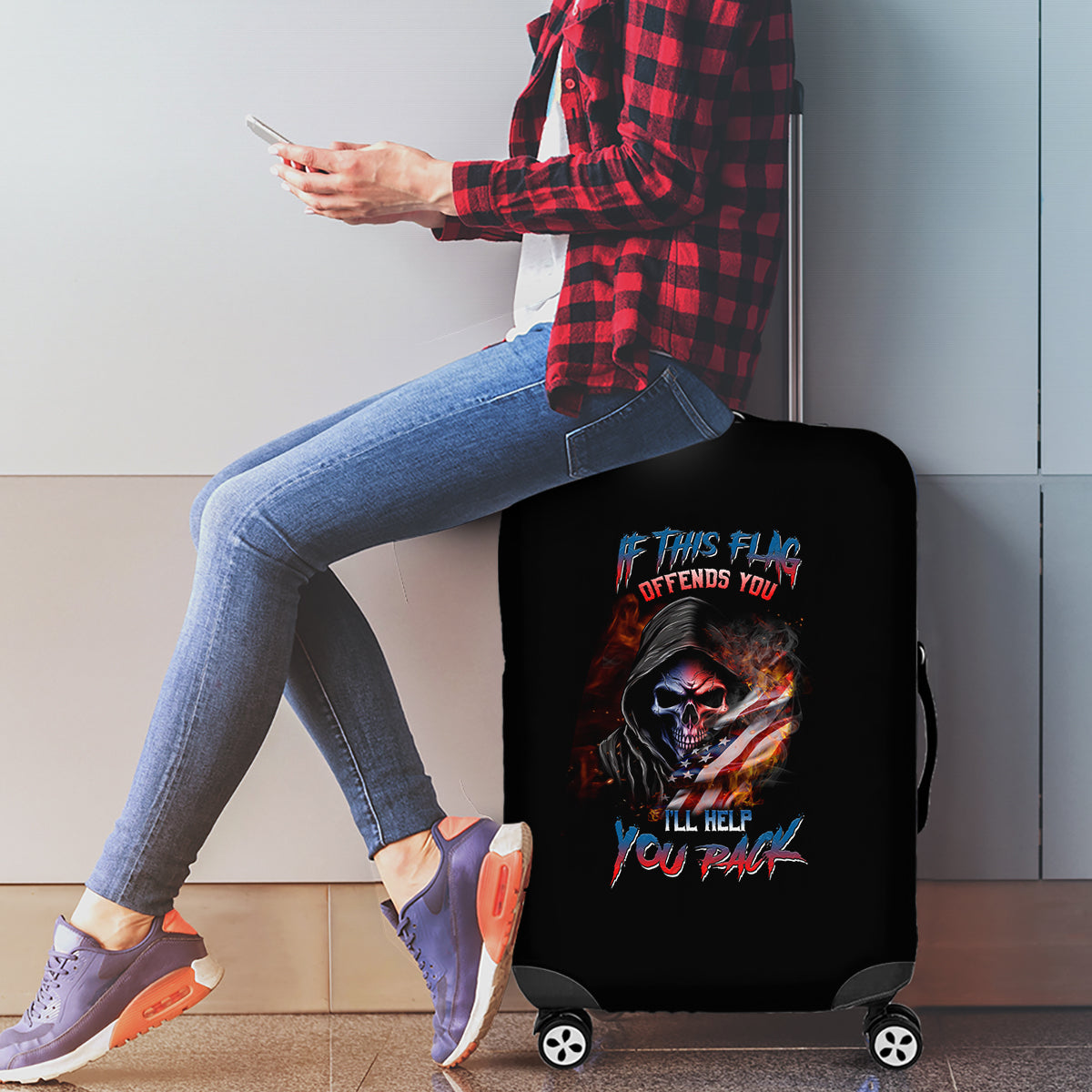 If This Flag Offends You I'll Help You Pack Skull Luggage Cover - Wonder Print Shop
