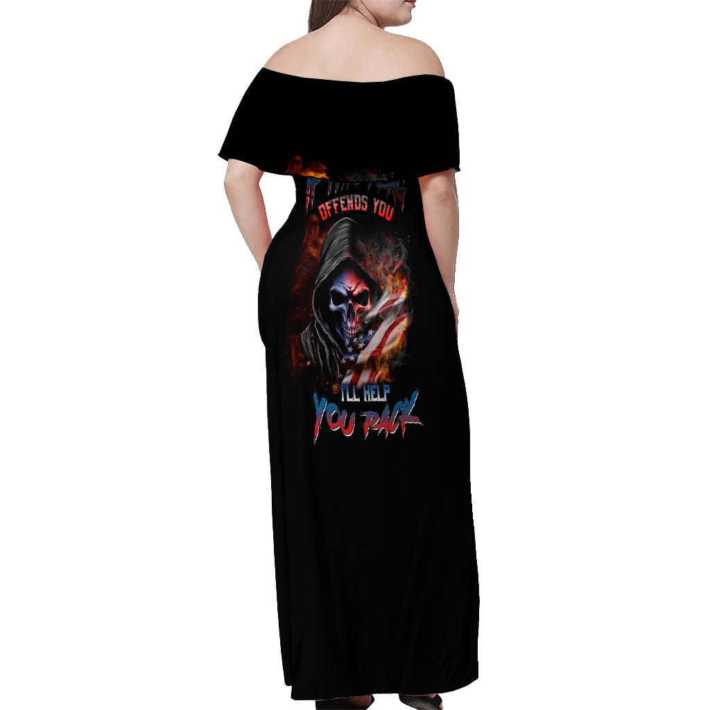 If This Flag Offends You I'll Help You Pack Skull Off Shoulder Maxi Dress - Wonder Print Shop