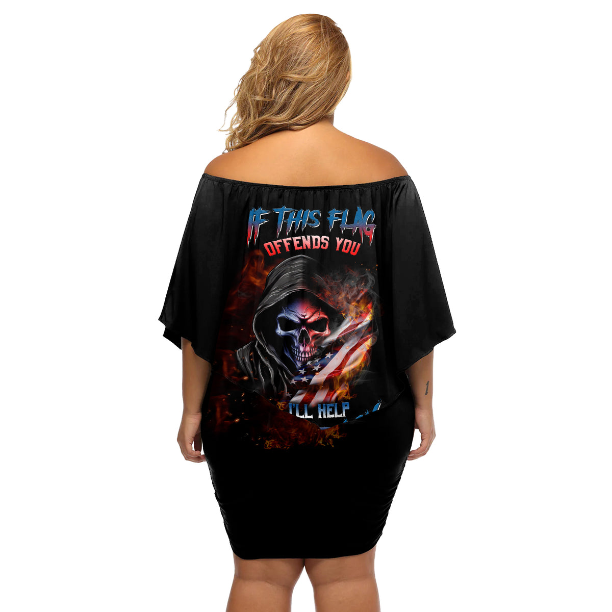 If This Flag Offends You I'll Help You Pack Skull Off Shoulder Short Dress - Wonder Print Shop