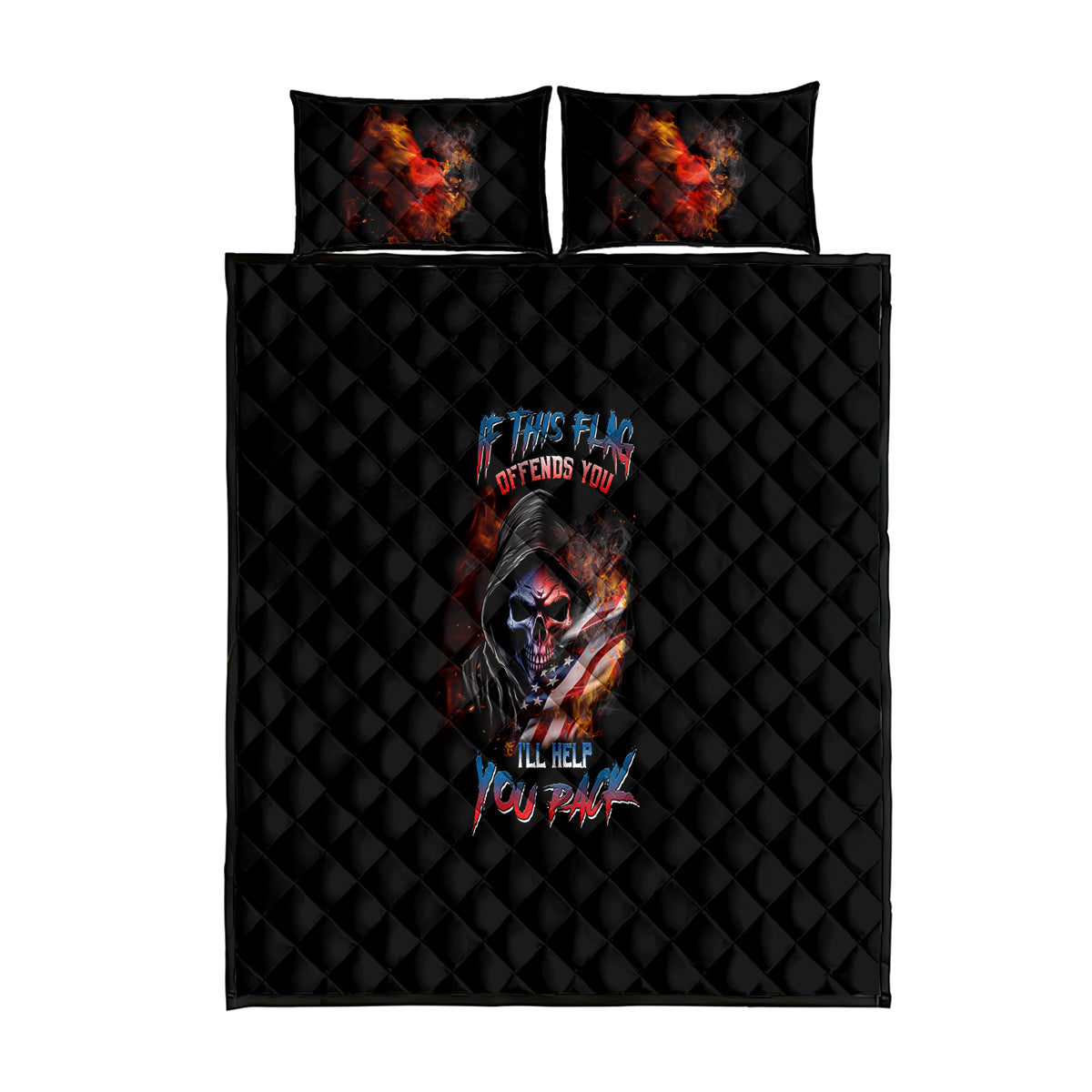 If This Flag Offends You I'll Help You Pack Skull Quilt Bed Set - Wonder Print Shop
