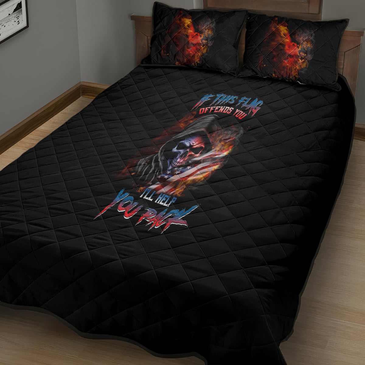 If This Flag Offends You I'll Help You Pack Skull Quilt Bed Set - Wonder Print Shop