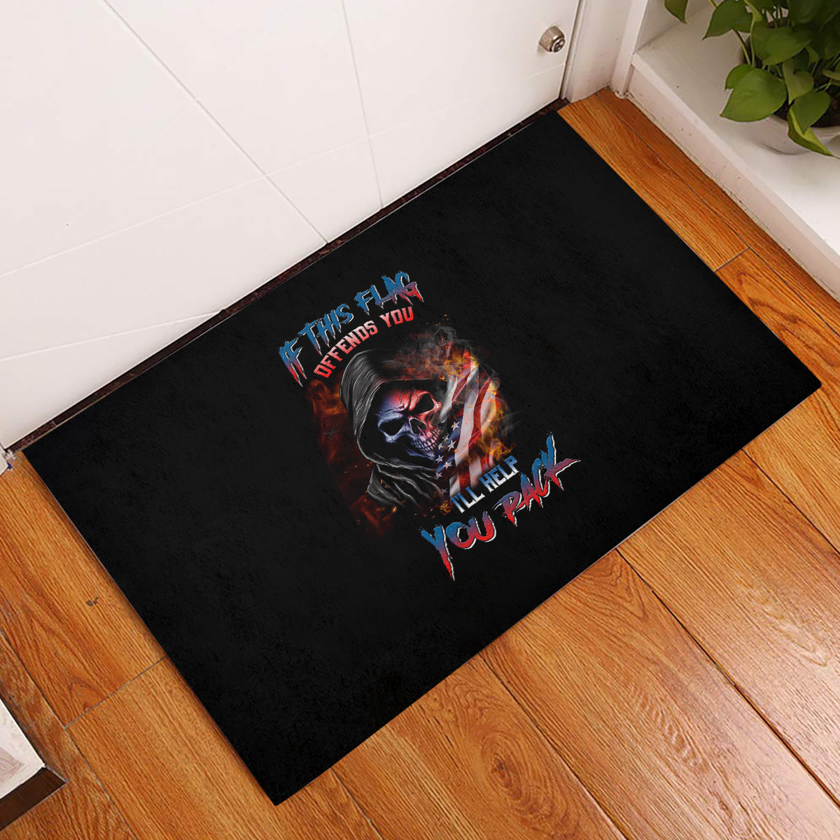 If This Flag Offends You I'll Help You Pack Skull Rubber Doormat - Wonder Print Shop