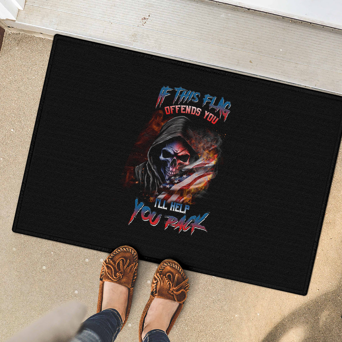 If This Flag Offends You I'll Help You Pack Skull Rubber Doormat - Wonder Print Shop