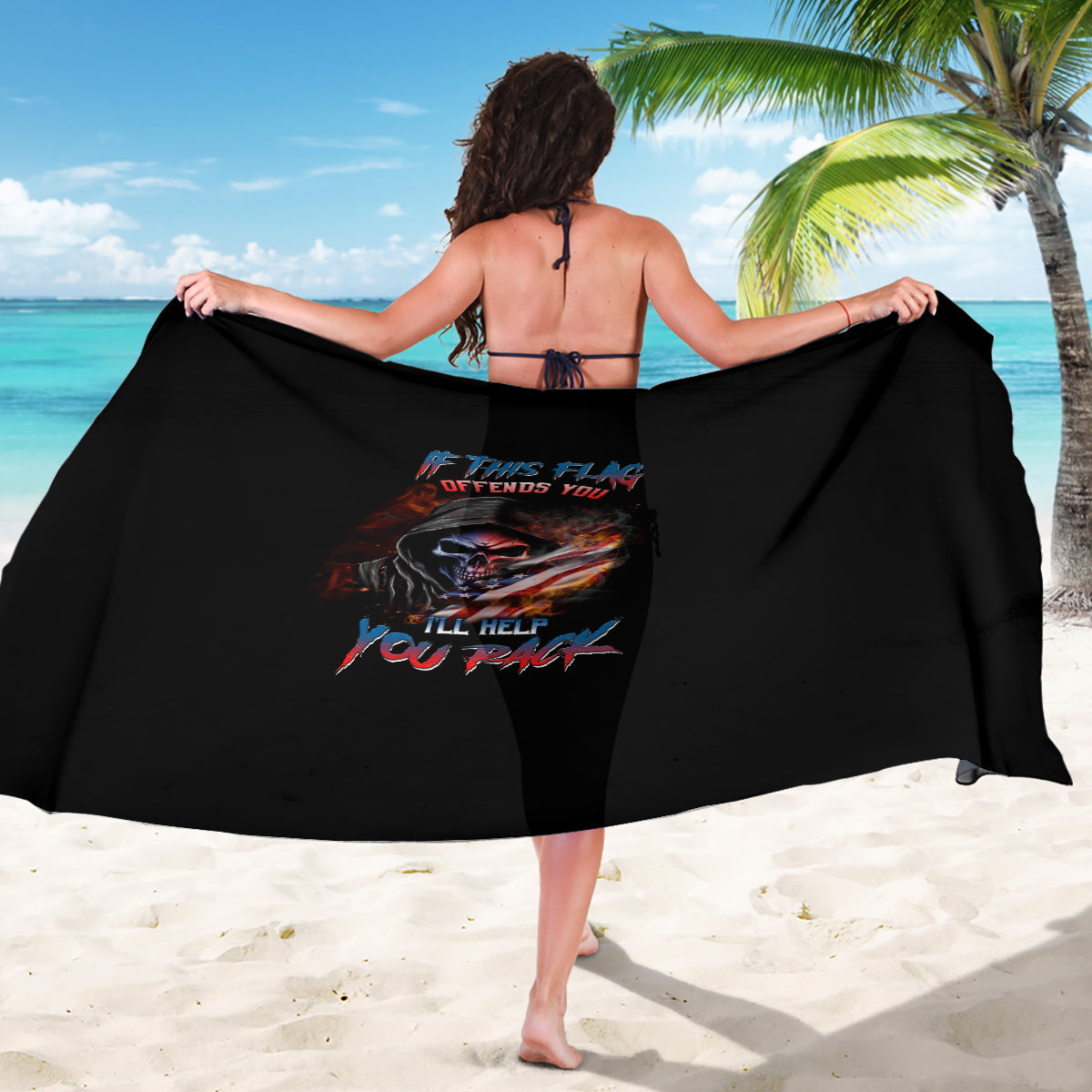 If This Flag Offends You I'll Help You Pack Skull Sarong - Wonder Print Shop