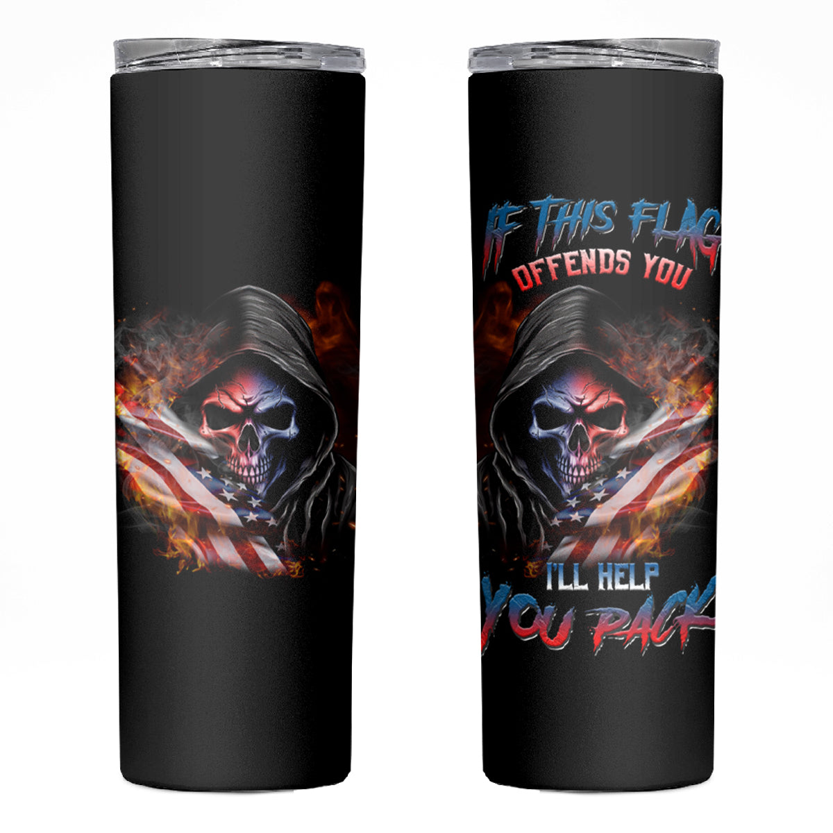 If This Flag Offends You I'll Help You Pack Skull Skinny Tumbler - Wonder Print Shop