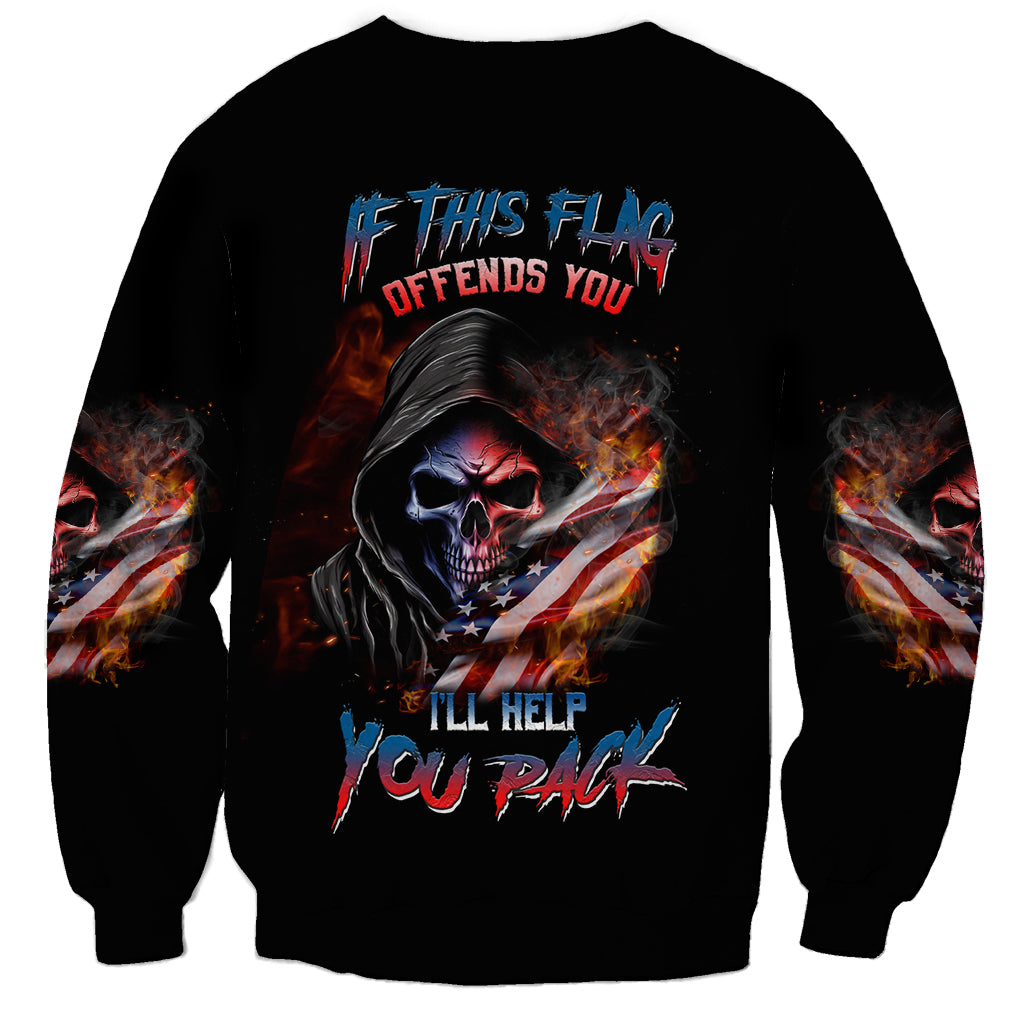 If This Flag Offends You I'll Help You Pack Skull Sweatshirt - Wonder Print Shop