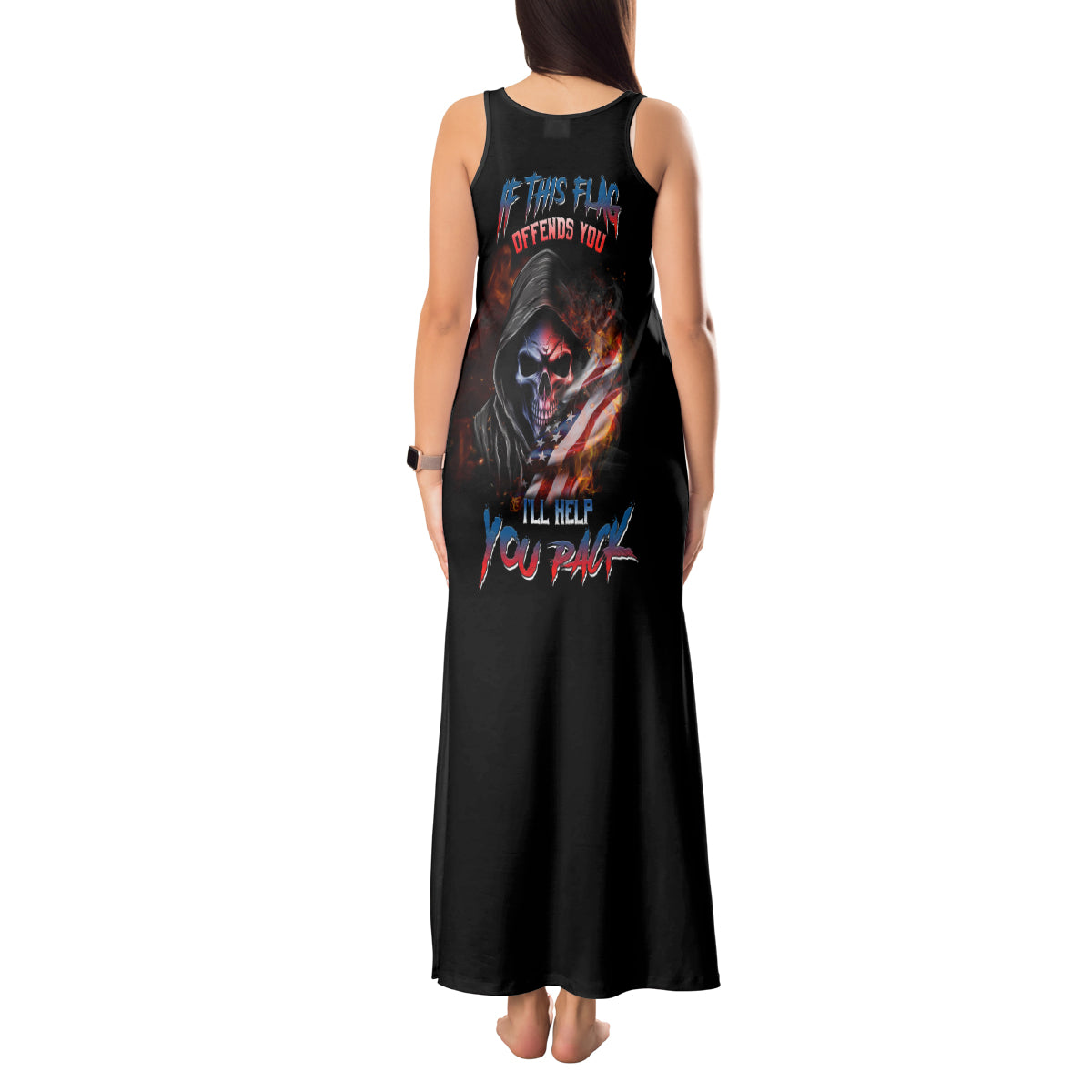 If This Flag Offends You I'll Help You Pack Skull Tank Maxi Dress - Wonder Print Shop