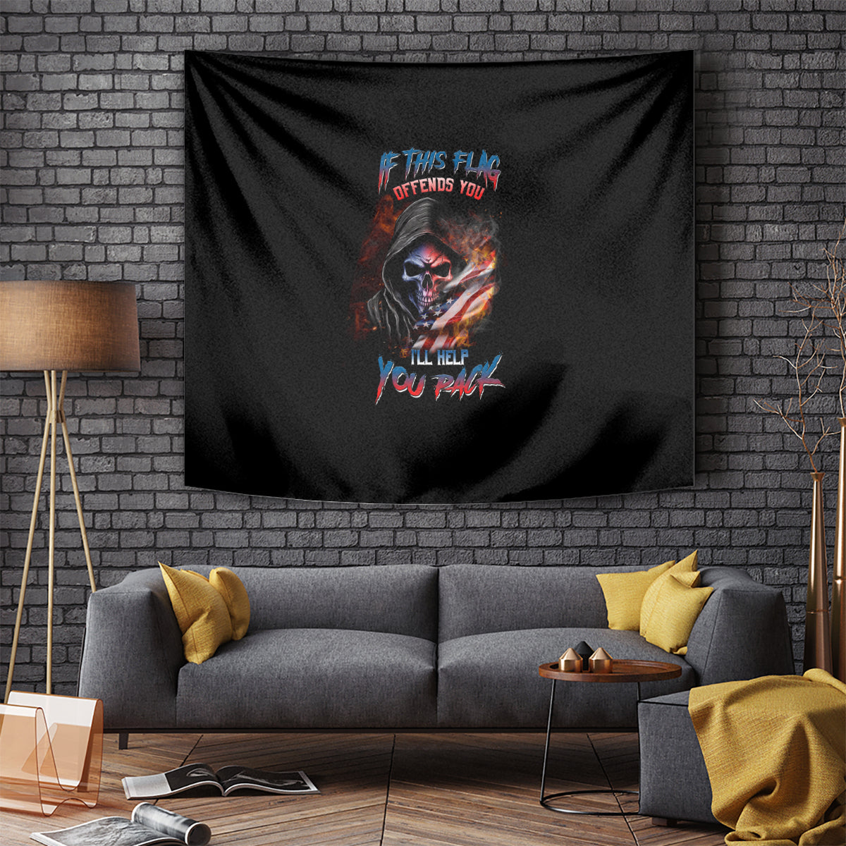 If This Flag Offends You I'll Help You Pack Skull Tapestry - Wonder Print Shop