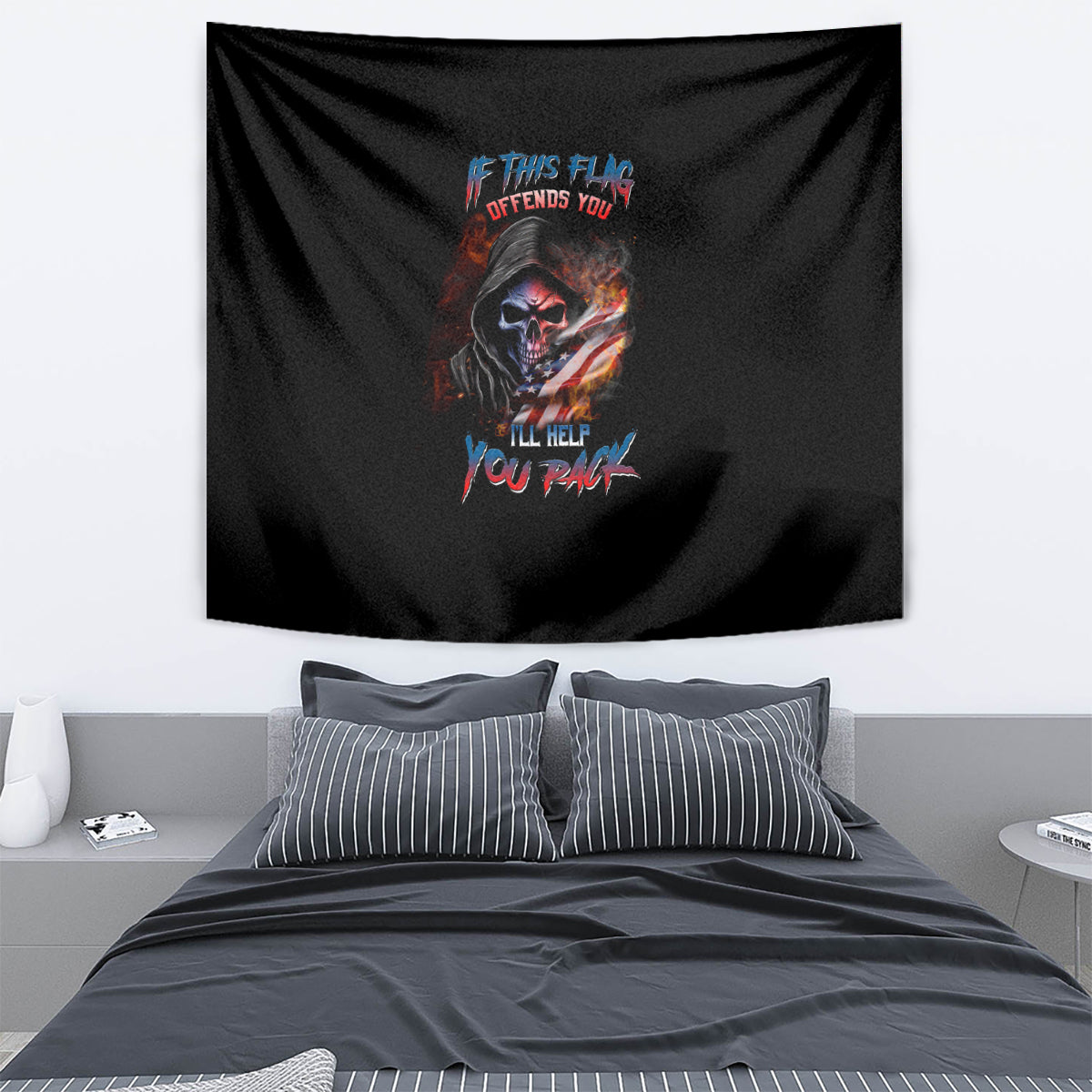 If This Flag Offends You I'll Help You Pack Skull Tapestry - Wonder Print Shop