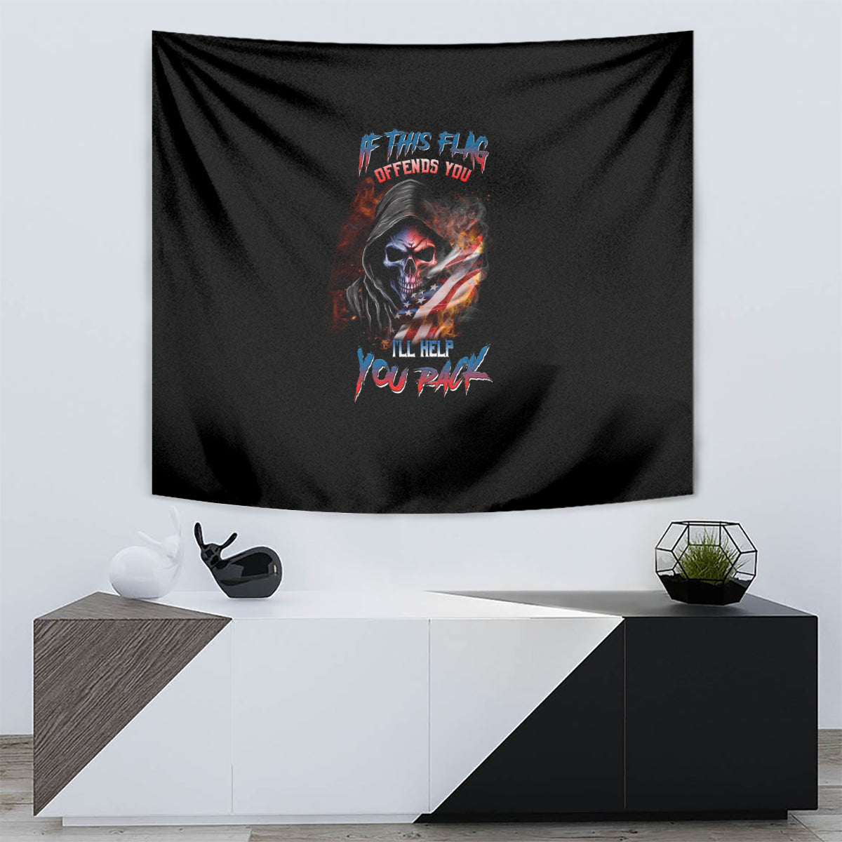 If This Flag Offends You I'll Help You Pack Skull Tapestry - Wonder Print Shop