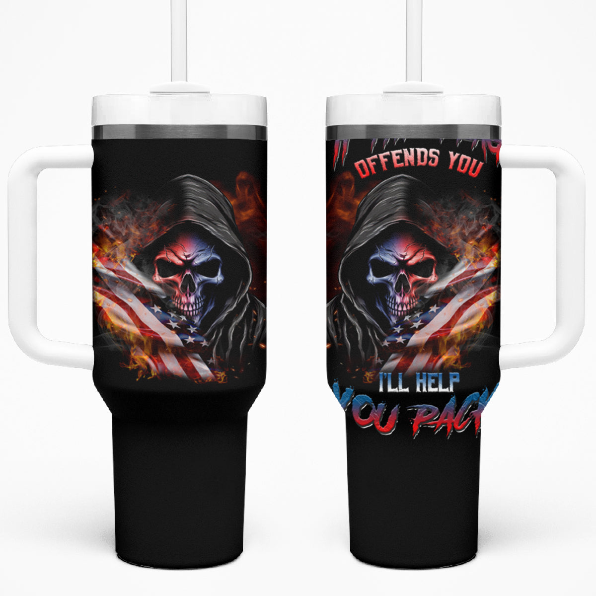 If This Flag Offends You I'll Help You Pack Skull Tumbler With Handle - Wonder Print Shop