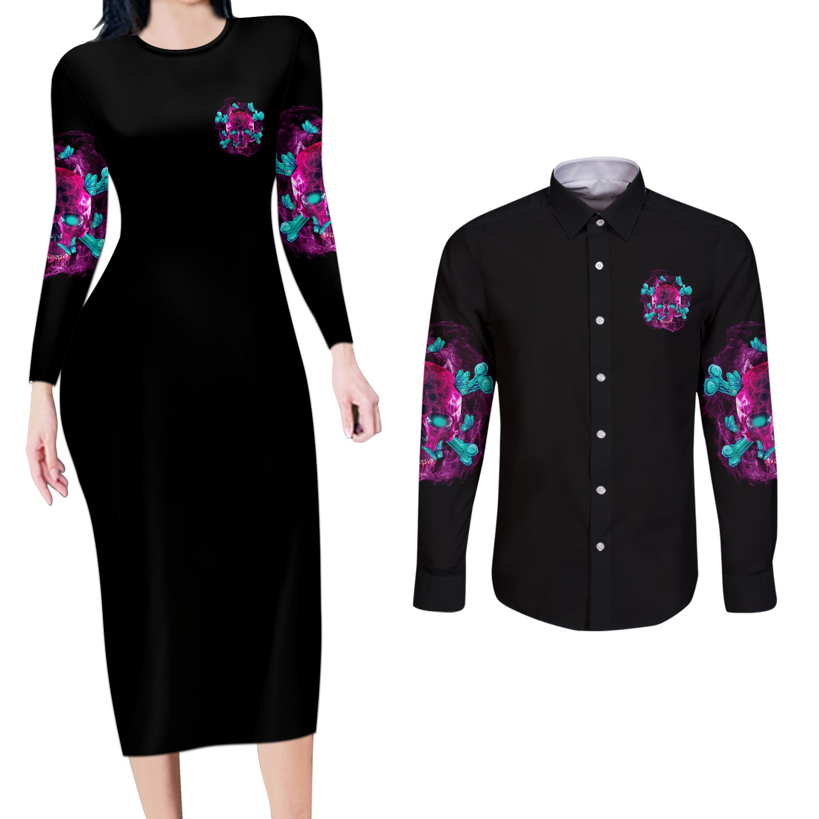 I Can Go From Regular B To Burn Couples Matching Long Sleeve Bodycon Dress and Long Sleeve Button Shirt - Wonder Print Shop