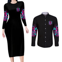 I Can Go From Regular B To Burn Couples Matching Long Sleeve Bodycon Dress and Long Sleeve Button Shirt - Wonder Print Shop