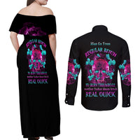 I Can Go From Regular B To Burn Couples Matching Off Shoulder Maxi Dress and Long Sleeve Button Shirt - Wonder Print Shop
