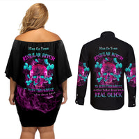 I Can Go From Regular B To Burn Couples Matching Off Shoulder Short Dress and Long Sleeve Button Shirt - Wonder Print Shop