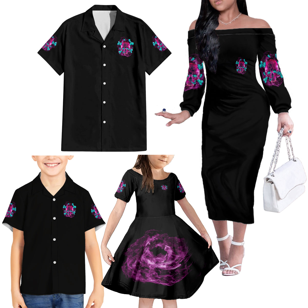 I Can Go From Regular B To Burn Family Matching Off Shoulder Long Sleeve Dress and Hawaiian Shirt - Wonder Print Shop