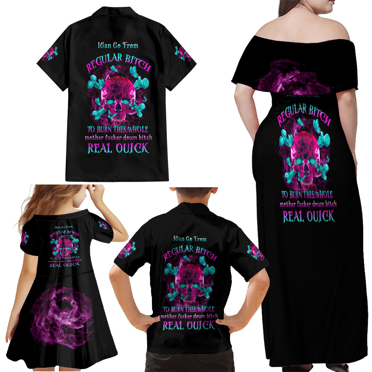 I Can Go From Regular B To Burn Family Matching Off Shoulder Maxi Dress and Hawaiian Shirt - Wonder Print Shop