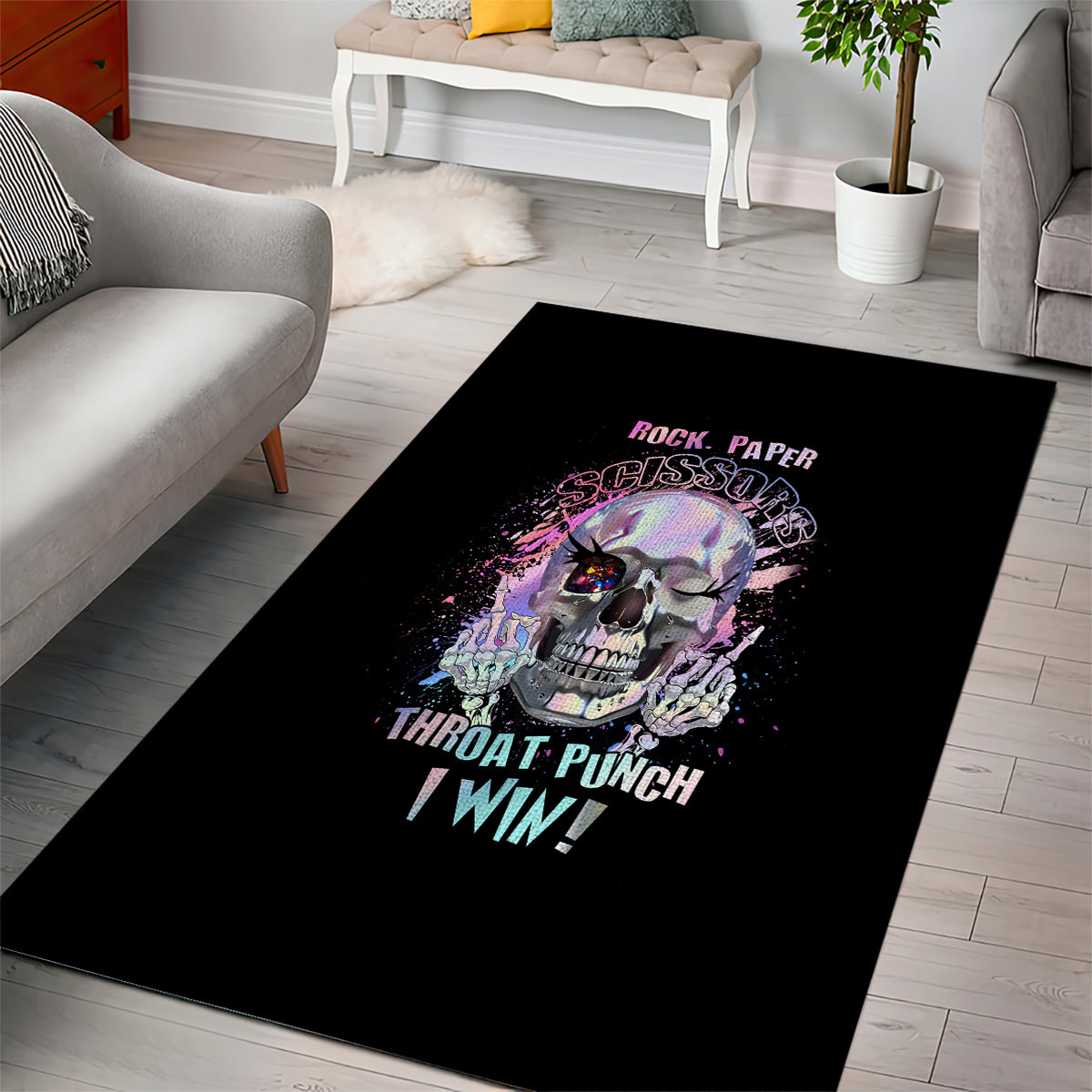 Rock Paper Throat Punch I Win Area Rug - Wonder Print Shop