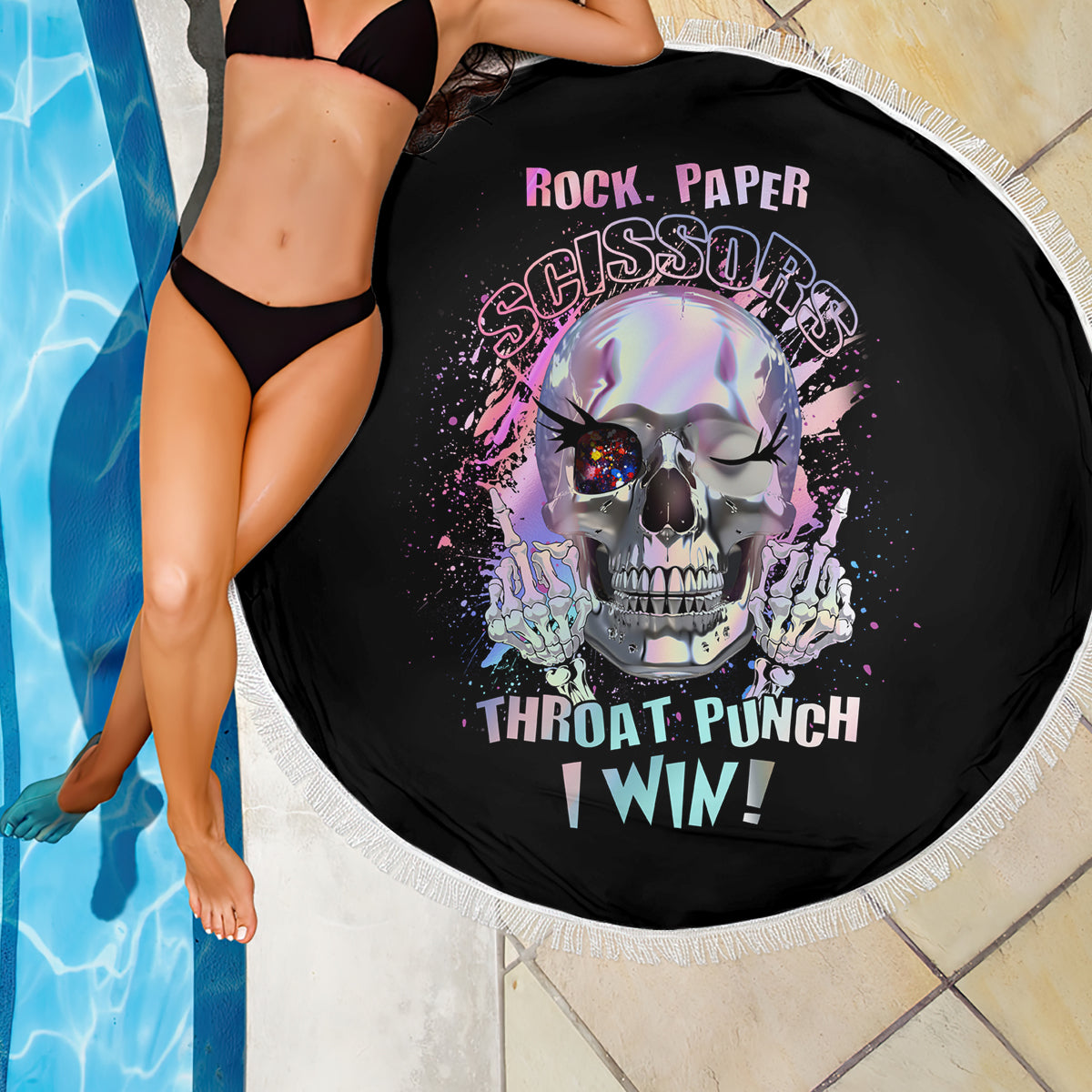 Rock Paper Throat Punch I Win Beach Blanket - Wonder Print Shop
