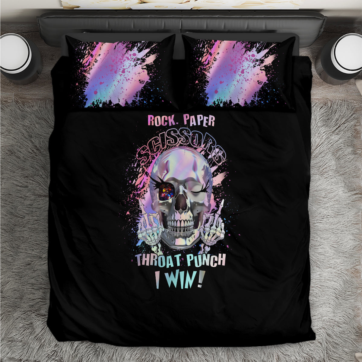 Rock Paper Throat Punch I Win Bedding Set - Wonder Print Shop