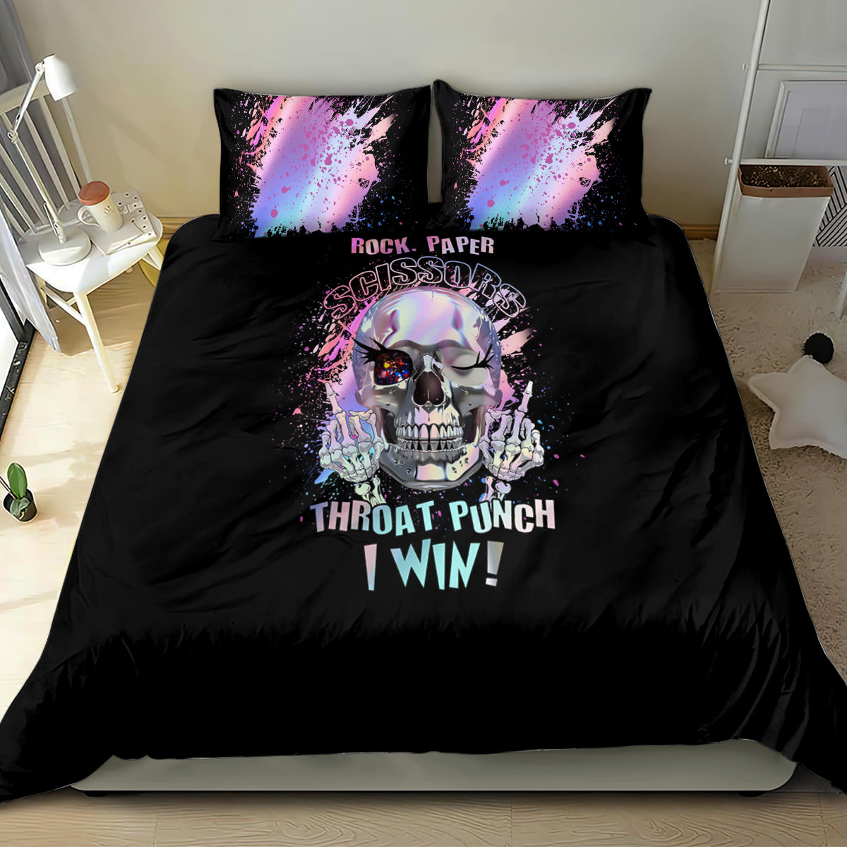 Rock Paper Throat Punch I Win Bedding Set - Wonder Print Shop