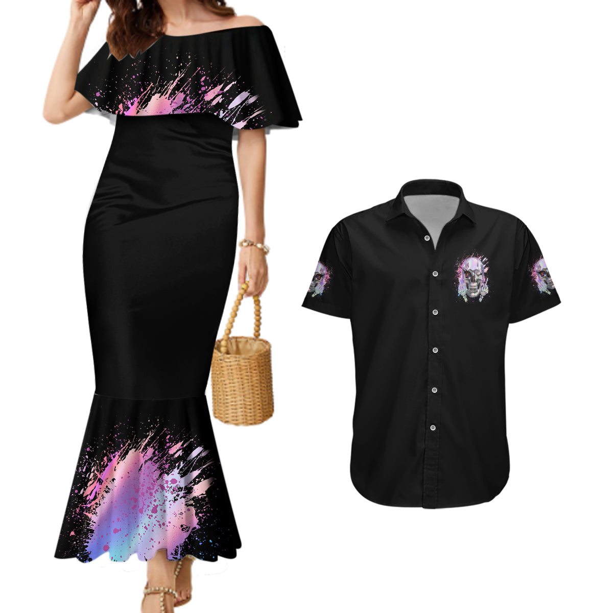 Rock Paper Throat Punch I Win Couples Matching Mermaid Dress and Hawaiian Shirt - Wonder Print Shop