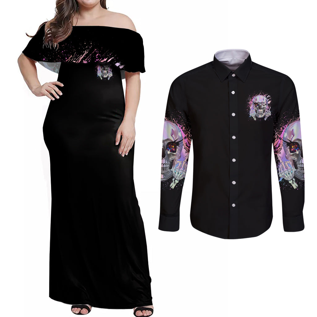 Rock Paper Throat Punch I Win Couples Matching Off Shoulder Maxi Dress and Long Sleeve Button Shirt - Wonder Print Shop