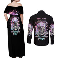 Rock Paper Throat Punch I Win Couples Matching Off Shoulder Maxi Dress and Long Sleeve Button Shirt - Wonder Print Shop